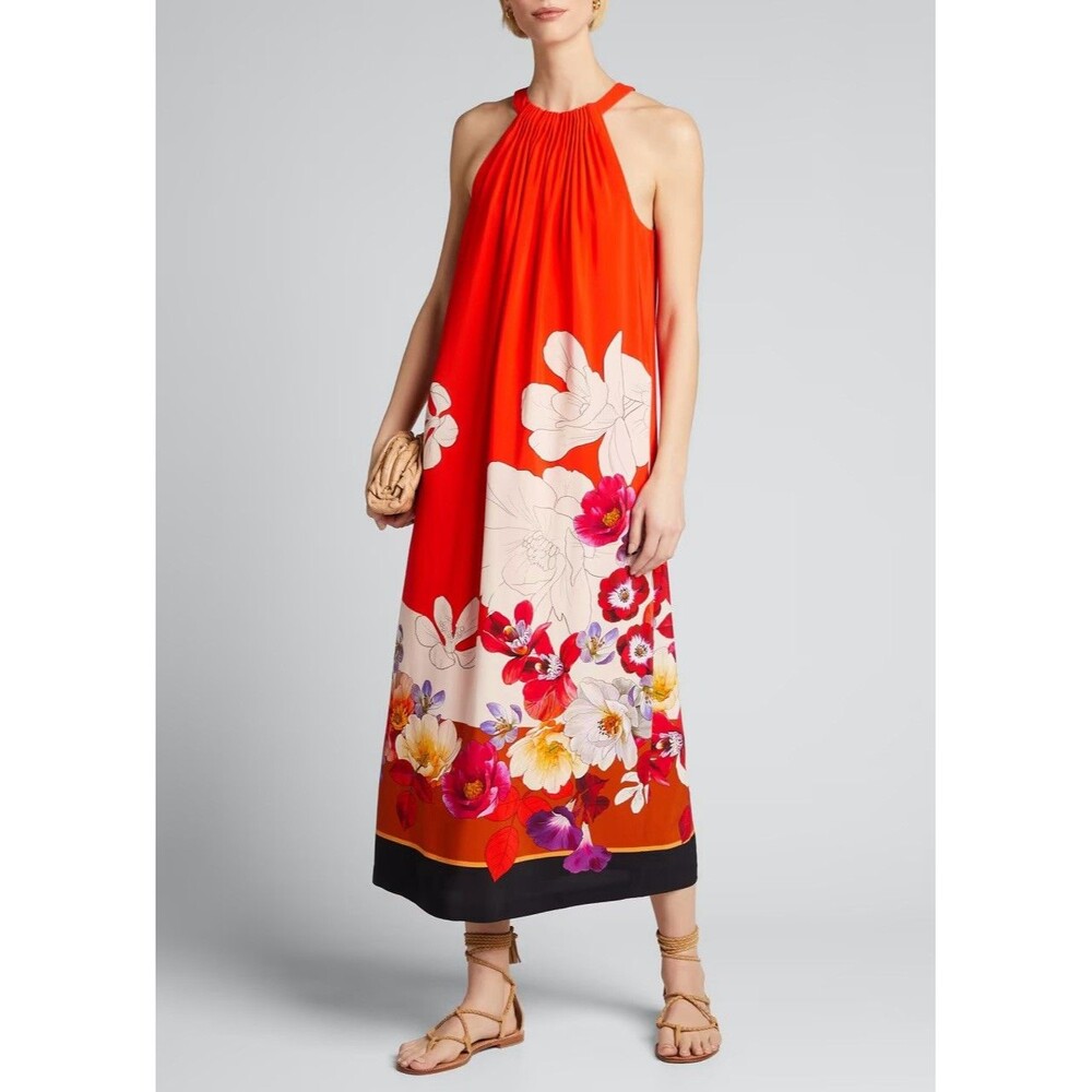 Kobi Halperin Chilli Floral Midi Halter Dress Coral Women’s Medium NWT